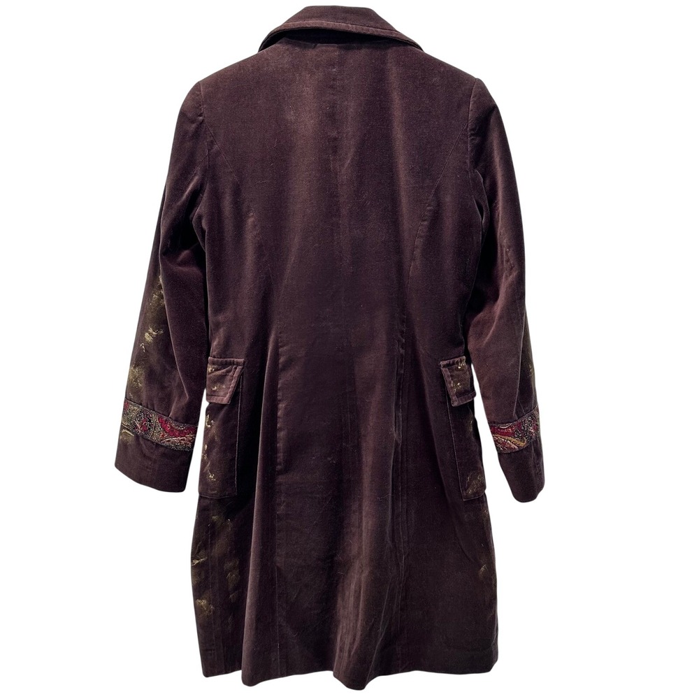 SPANER Women's Brown Velvet Paisley‎ Trimmed Long Blazer Jacket Size 6 - Picture 2 of 8